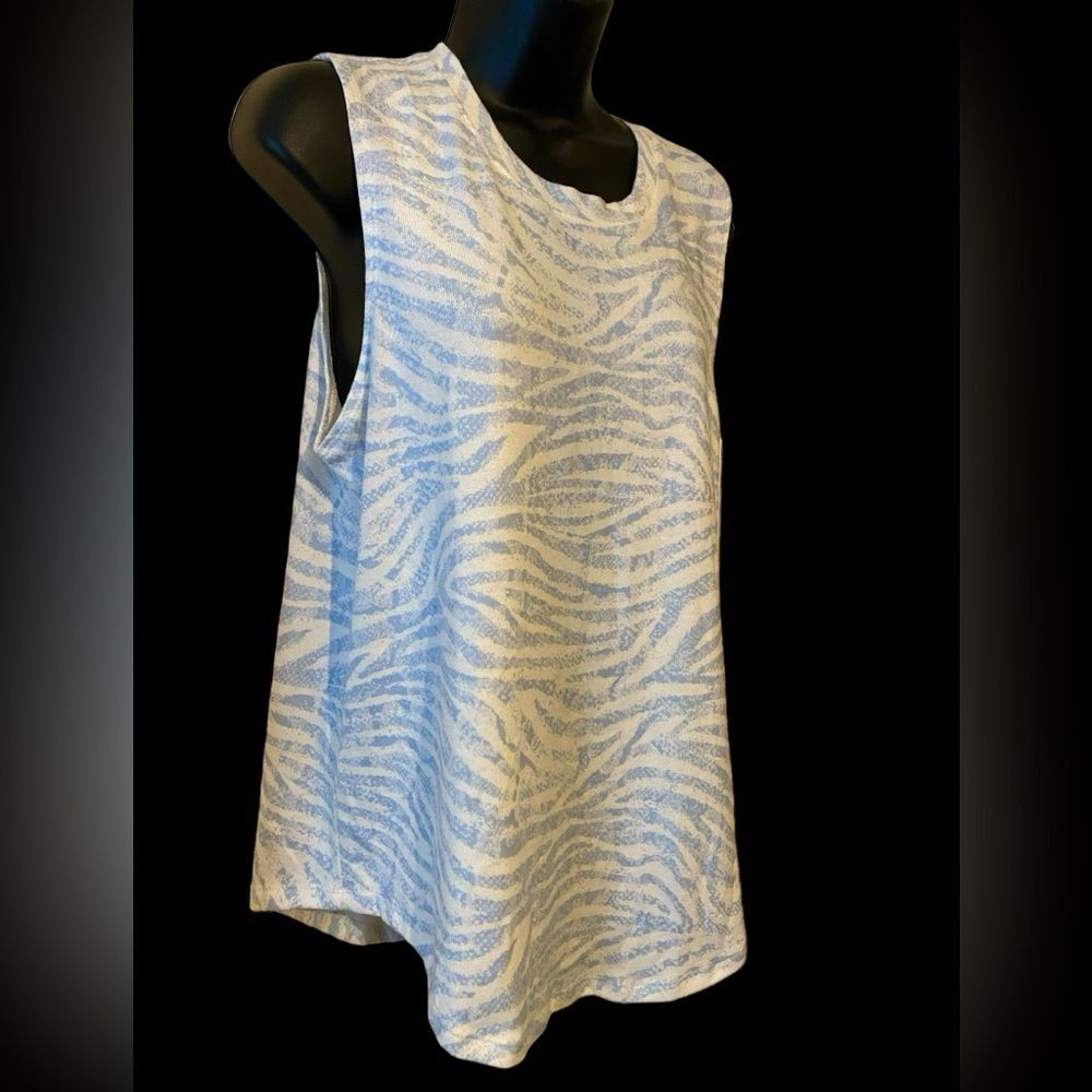 P.J. Salvage Athleisure Relaxed Tank blue & white muted zebra stripe  NWT size M